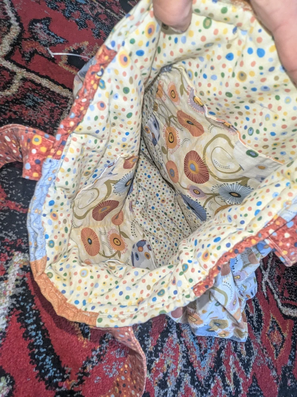 Floral Gathered Cotton Tote in Orange & Blue